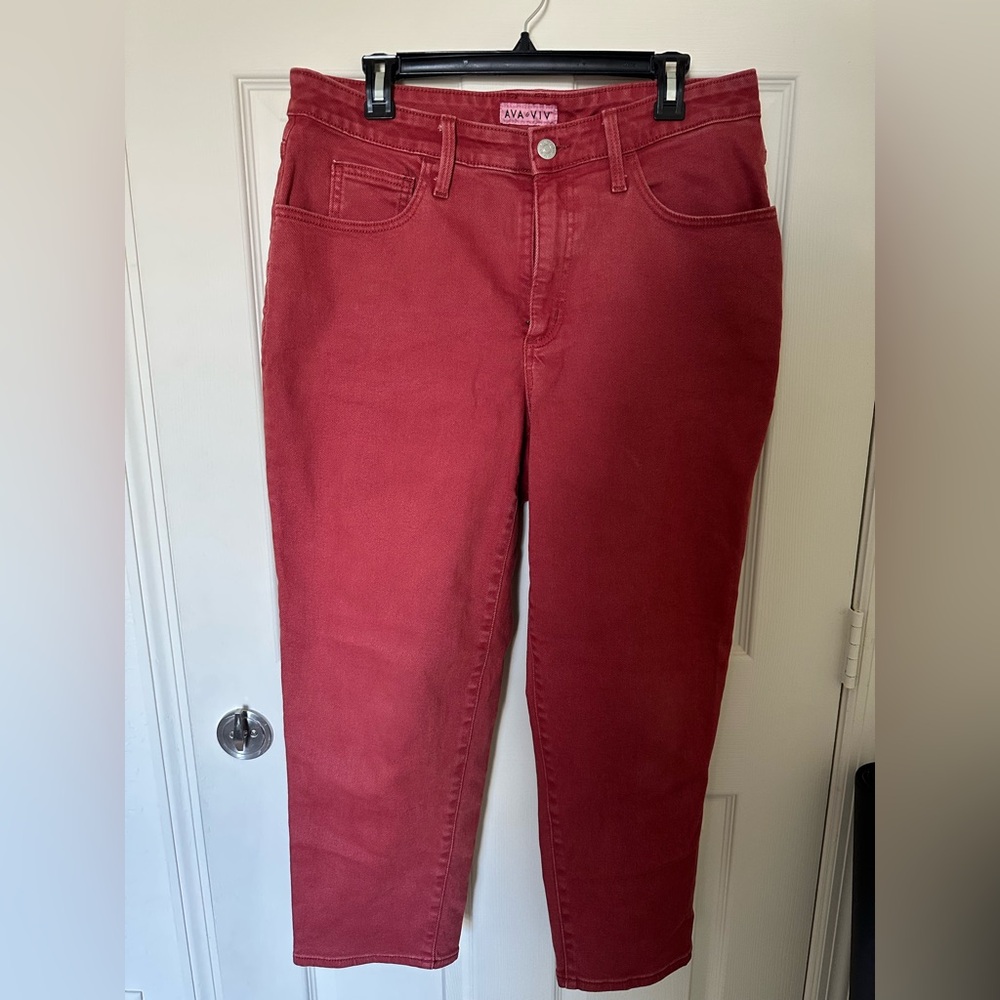 Ava & Viv Red Jeans Straight Leg High Wasted Size 14W